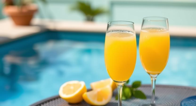 Two Mimosas by a pool